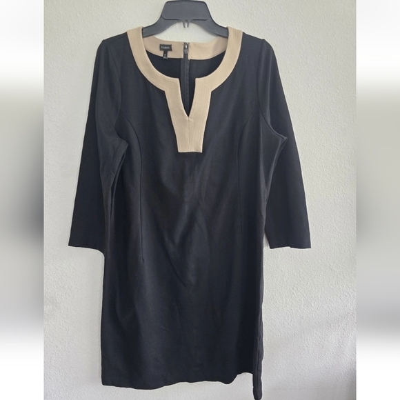 Talbots Sheath Dress Sz 14 Women Black Tan Pointe Knit 3/4 Sleeves Party - Picture 4 of 11